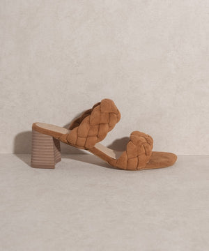 Tan braided heel with block heel