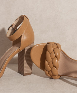 Tan classy heel with braided toe strap