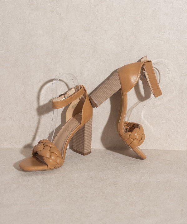 Tan classy heel with braided toe strap