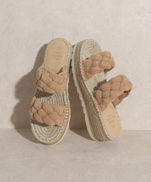 Suede Platform Tan Sandal with Braided Straps