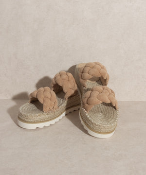 Suede Platform Tan Sandal with Braided Straps