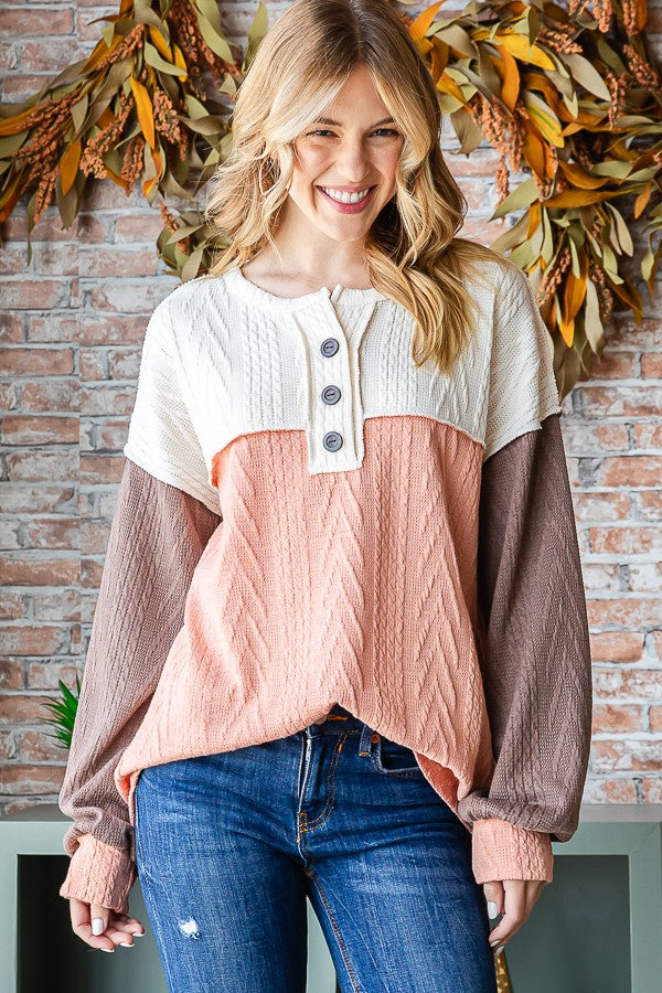 Cable Knit Color Block Pullover