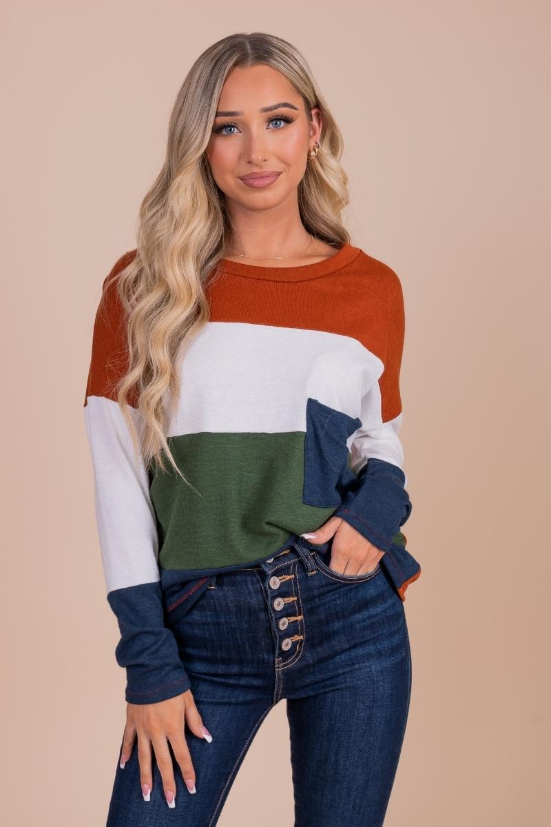 women's striped long sleeve pullover sweater
