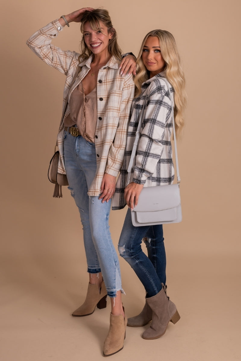 boutique women's plaid button ups for fall and winter