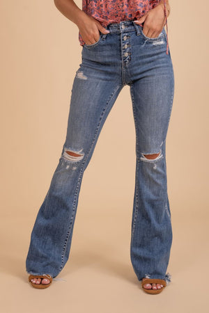 skinny fit to flare high wasted womans jeans 