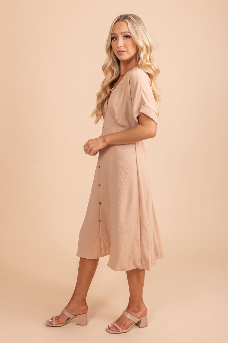 short sleeve high quality light pink midi dress