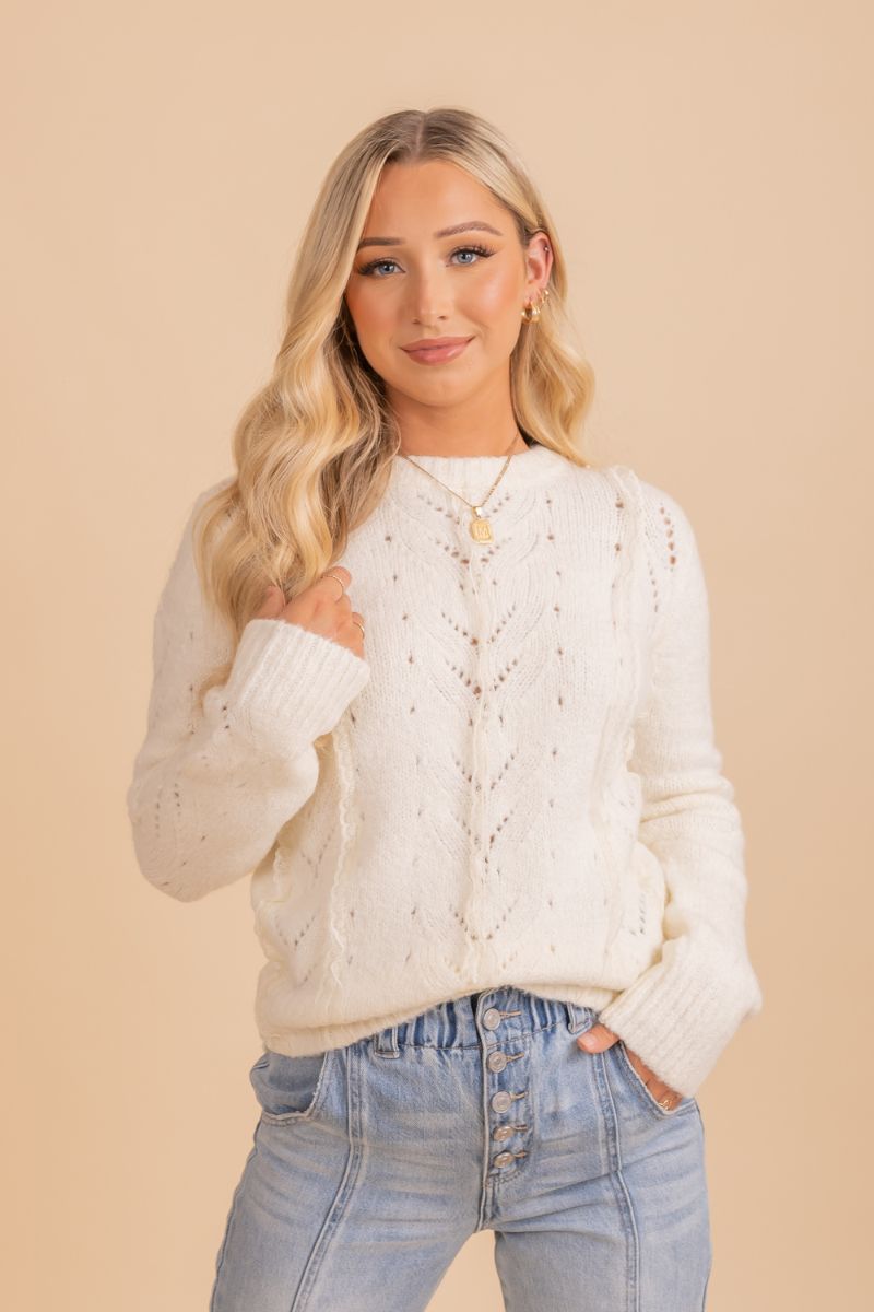 long sleeve lace knit sweater