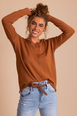 brown long sleeve v neck sweater