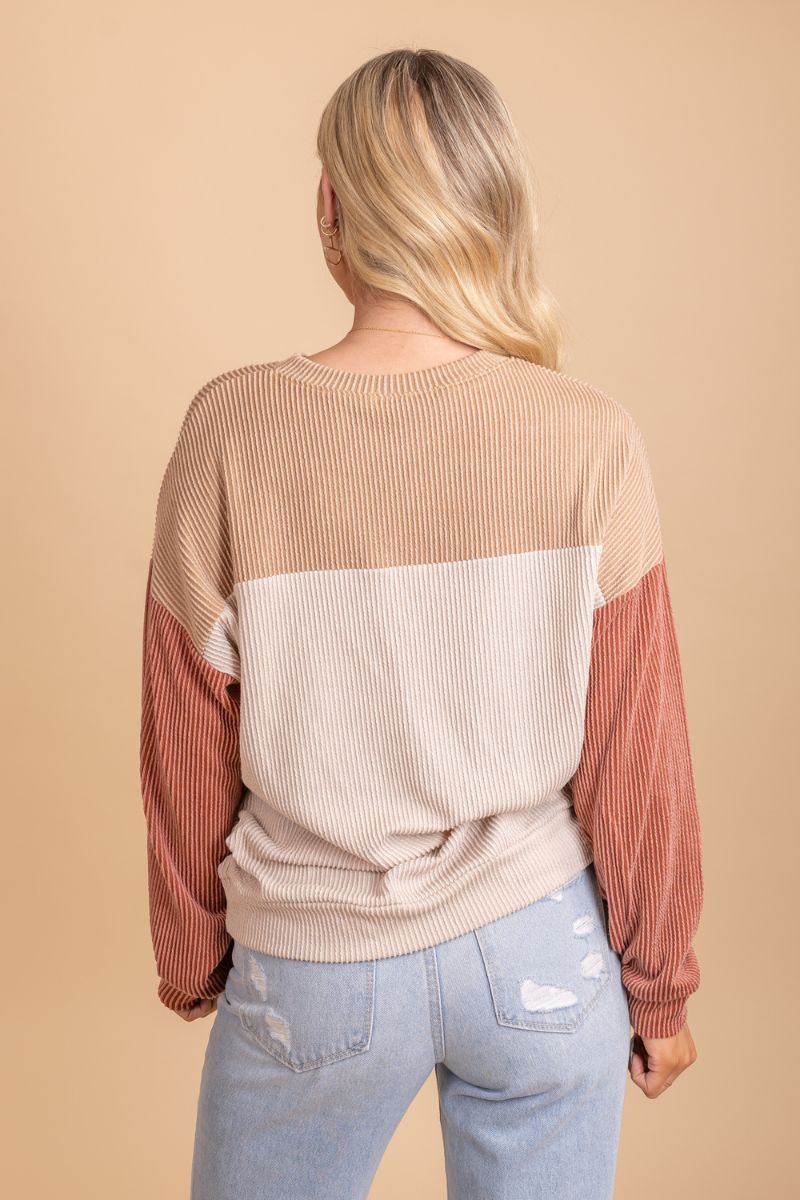 color block ribbed long sleeve top