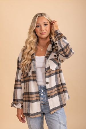 Plaid button up collared fall jacket
