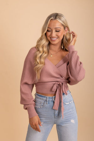 pink wrap style crop top