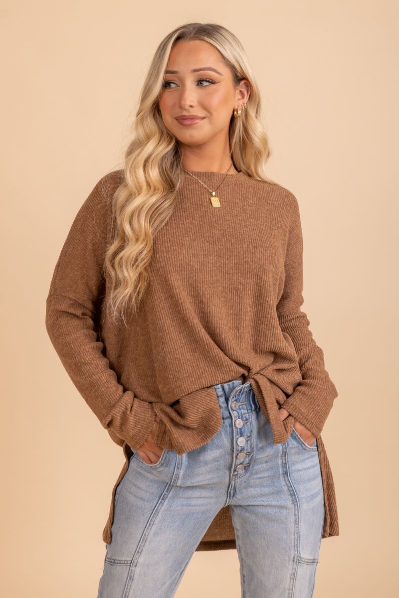 womans long sleeve brown oversized sweater