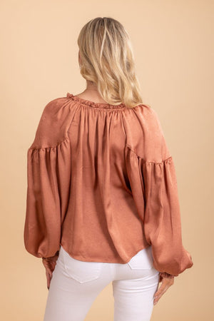 flowy fit dark orange silky blouse
