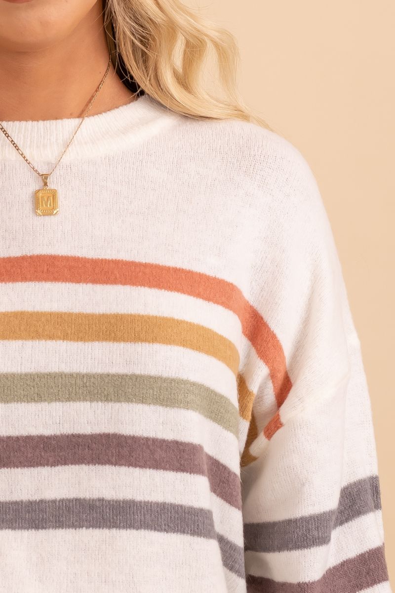 colored stripe long sleeve sweater