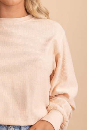 Salmon long sleeve ribbed pullover top