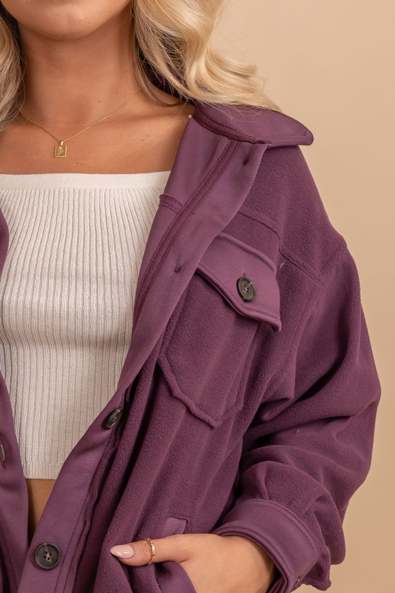 Button up soft material purple shacket