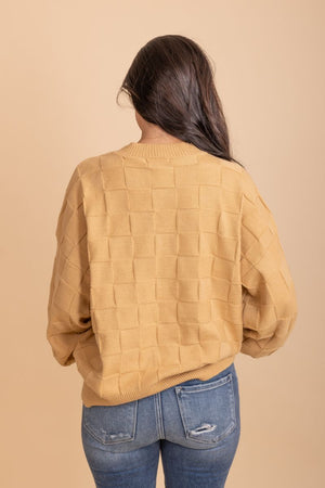 womens long sleeve checkered sweater