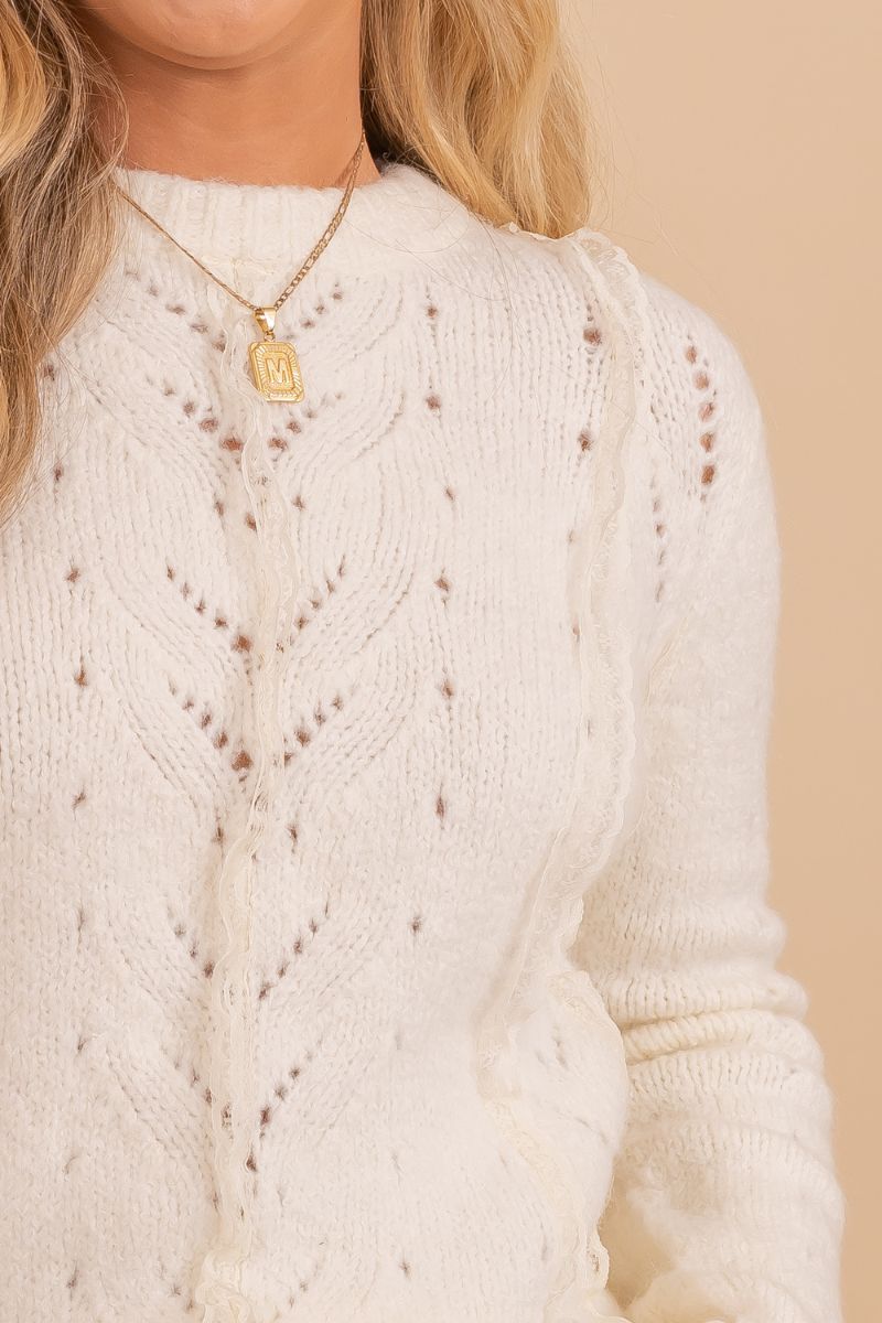 white lace detail fall sweater