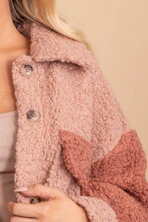 button up pink collared sherpa jacket