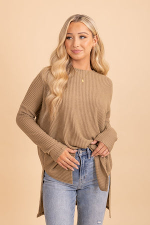 light brown waffle knit top