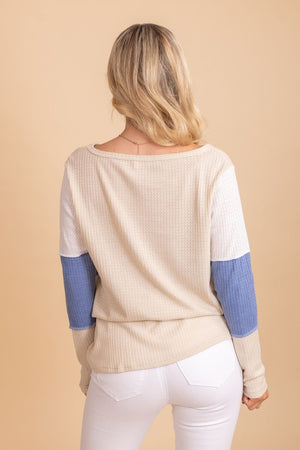 high quality waffle knit long sleeve top