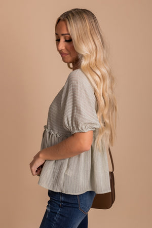 women's green striped peplum top