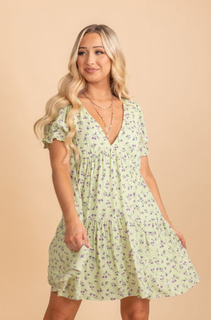 green floral flowy mini dress