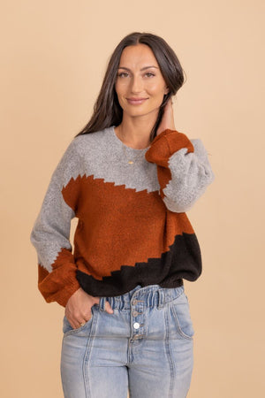 color block long sleeve sweater