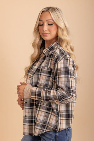 Button up collared plaid womens flannel