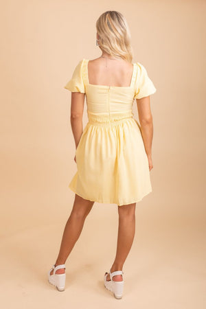short sleeve yellow mini dress