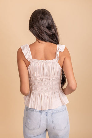 cinched ruffle white tank top