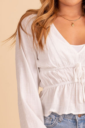 tie front v neck long sleeve high quality top 
