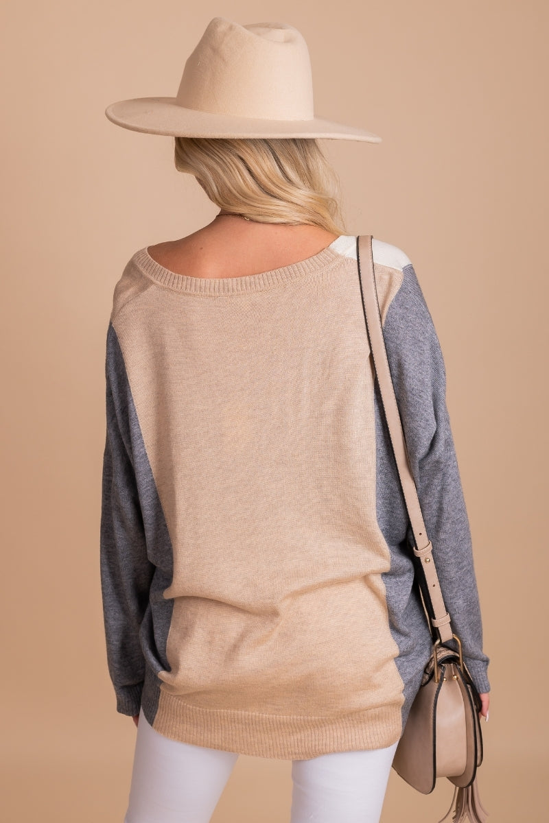 trendy women's color block sweater