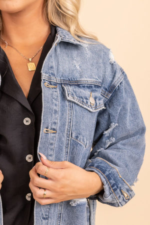 womans button up collared front tie denim jacket
