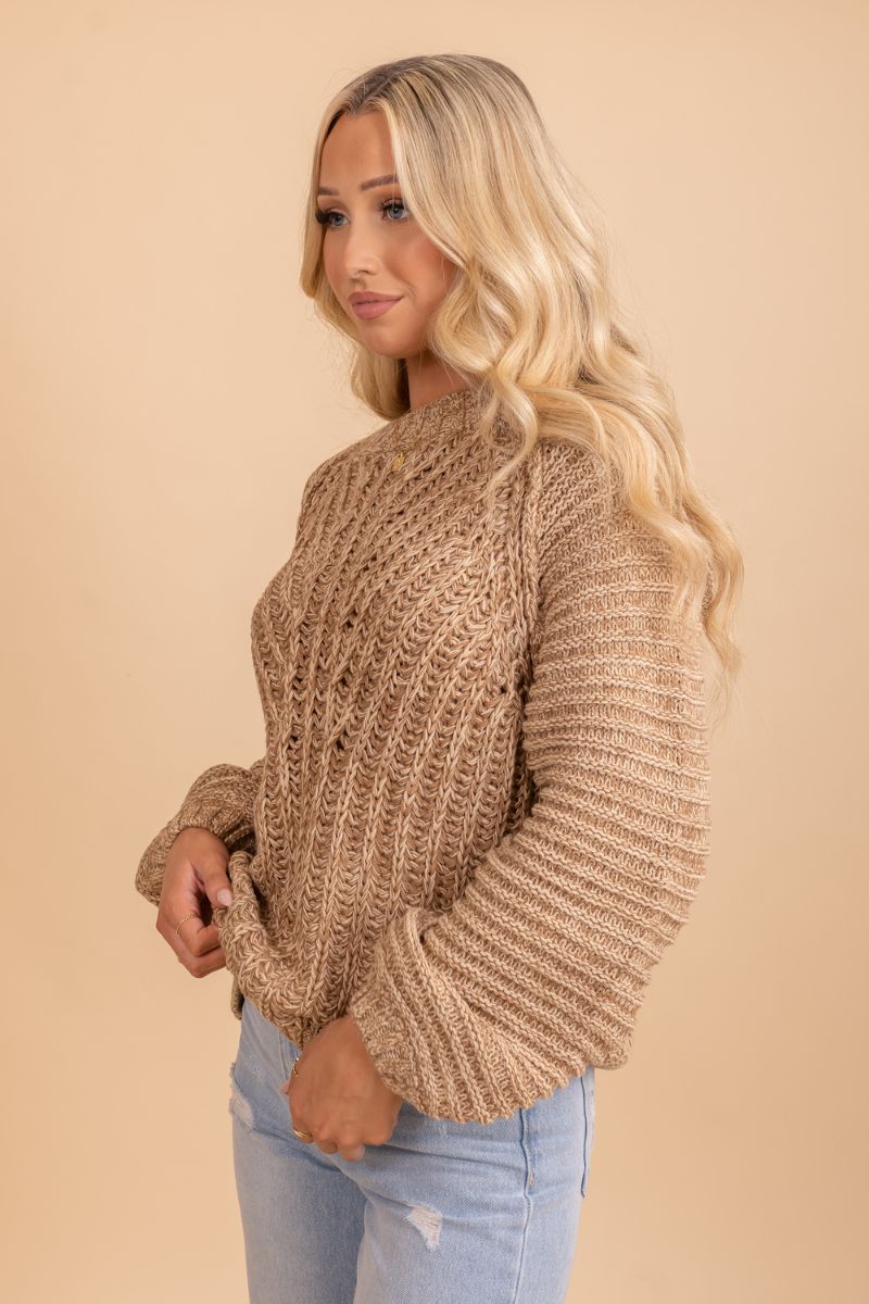 Long sleeve high quality brown knit sweater