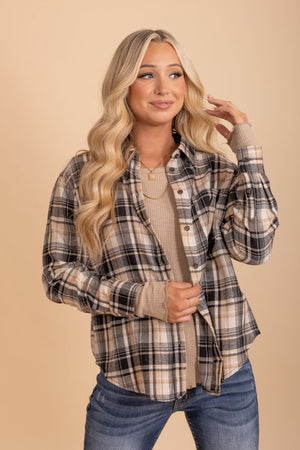 Long sleeve fall colored button up flannel