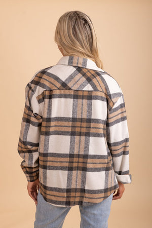 Collared long sleeve plaid fall jacket