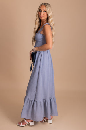 light blue tiered maxi dress with pockets