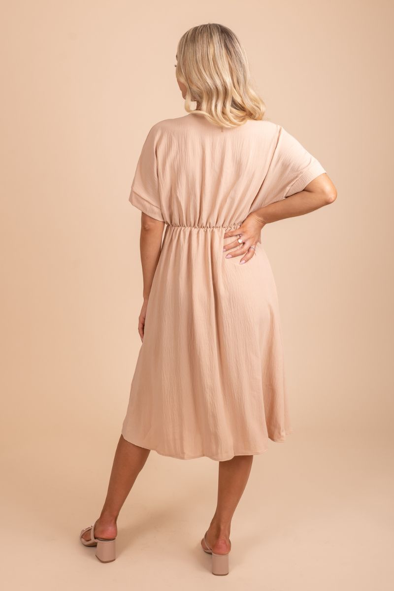 light pink cinched waist short sleeve dress