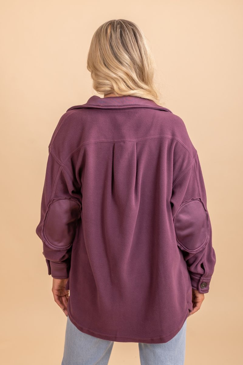 long sleeve elbow patched purple button up jacket