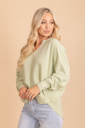 comfortable fit light green pullover sweater