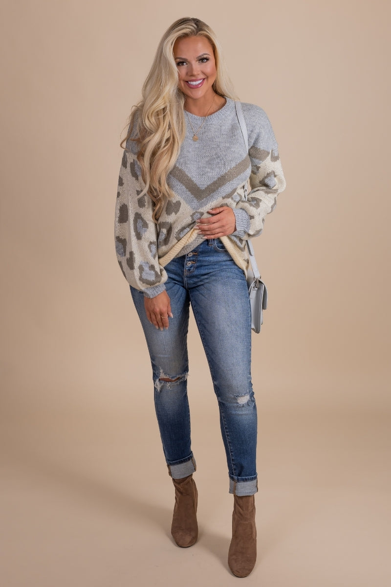gray animal print sweater for fall and winter