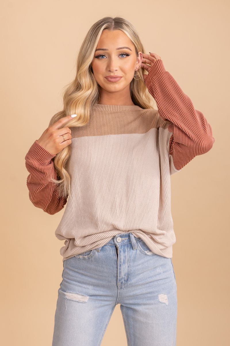 Light brown color block sweater