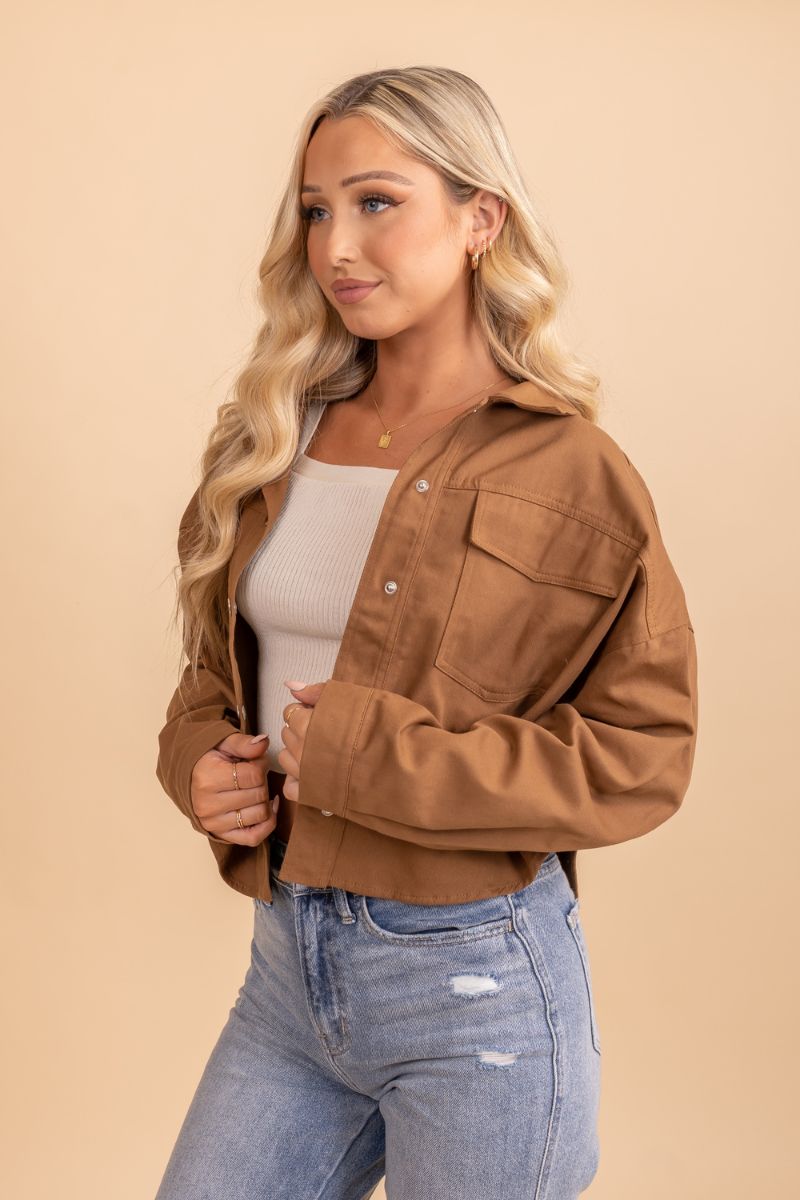 Cropped brown button up high quality jacket