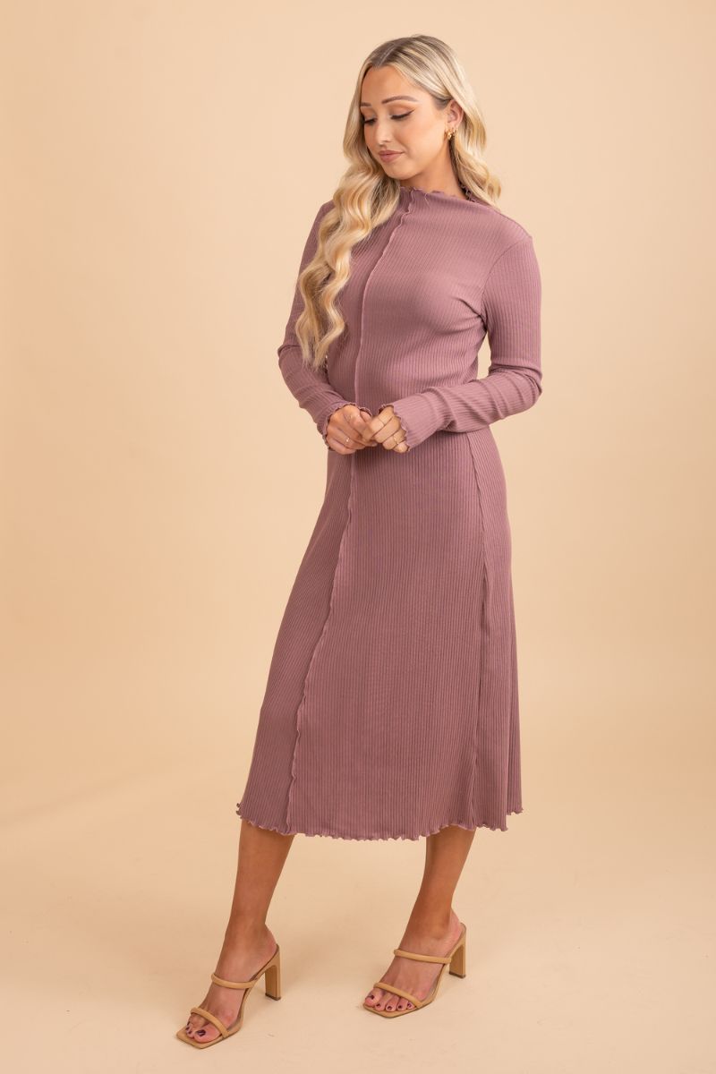 long sleeve fitted mock neck dress
