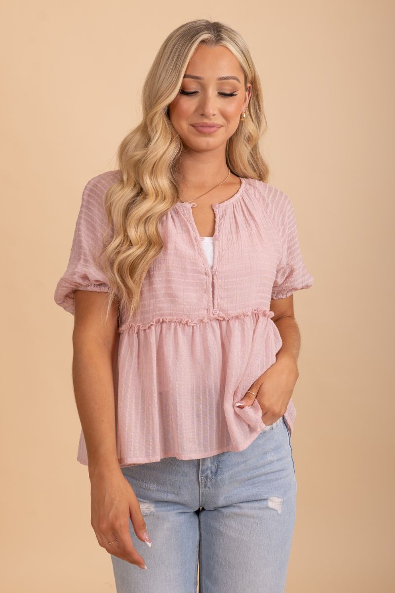 pink short sleeve cinched top
