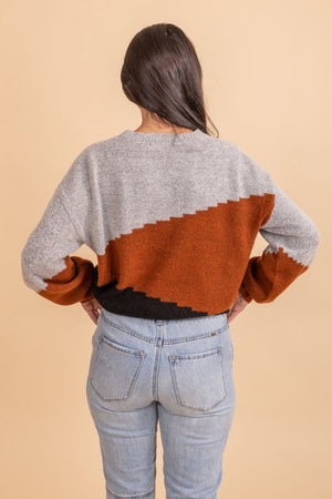 three color block pattern fall sweater