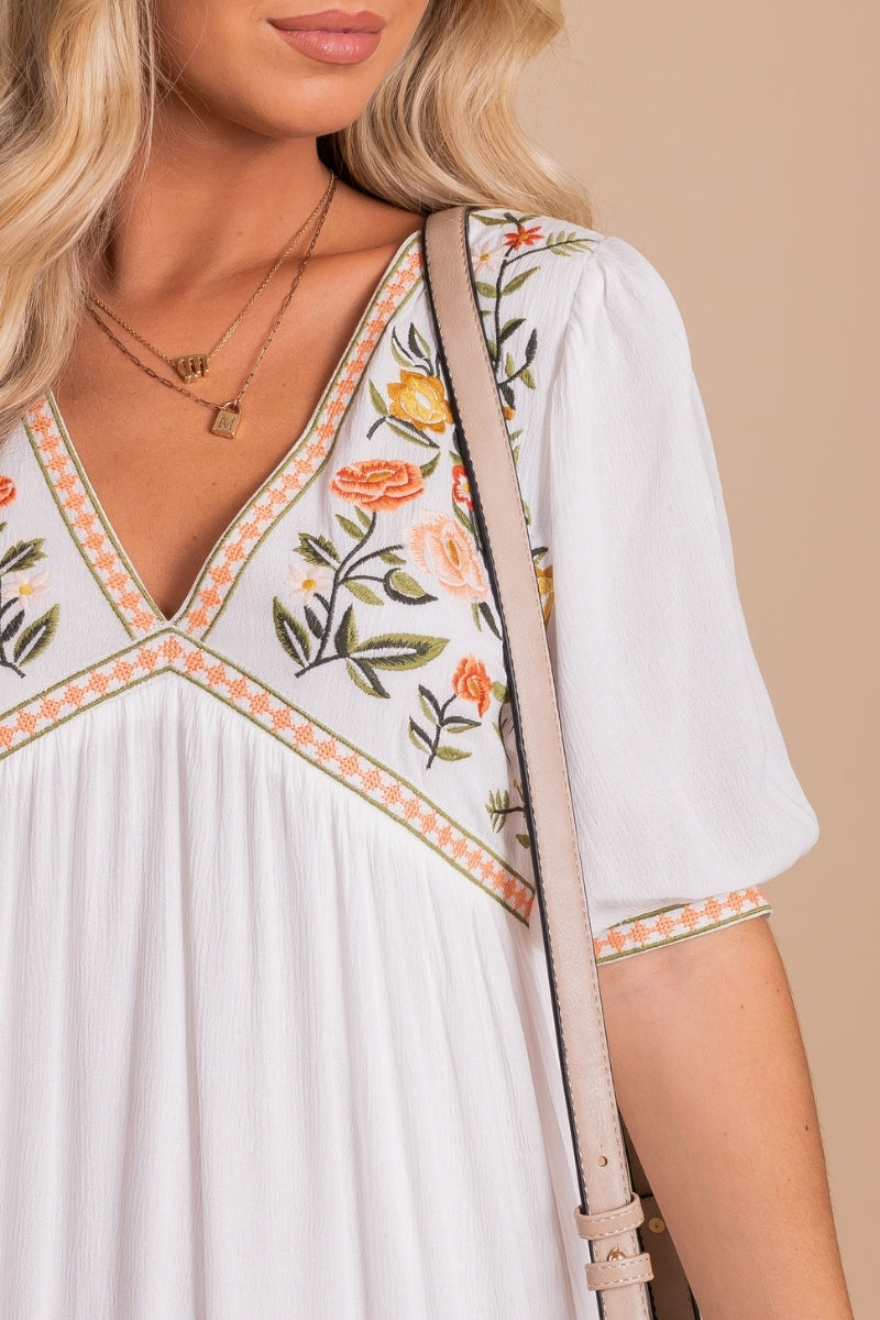 Boho Dress with Embroidered Flower Details