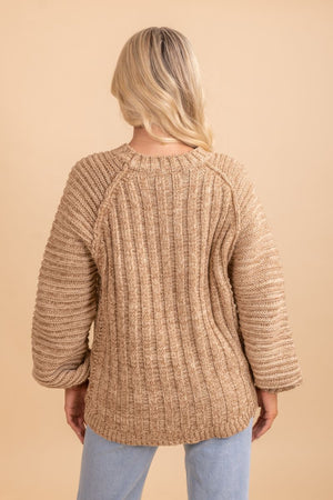 Thick knit brown long sleeve sweater