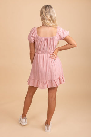 pink cinched mini dress